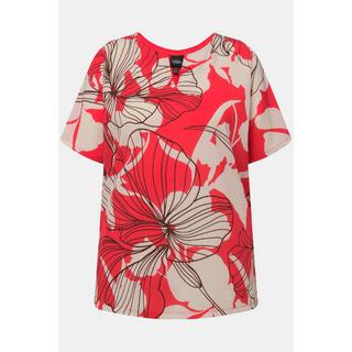 Ulla Popken  T-shirt oversized floral à col tunisien et manches courtes 