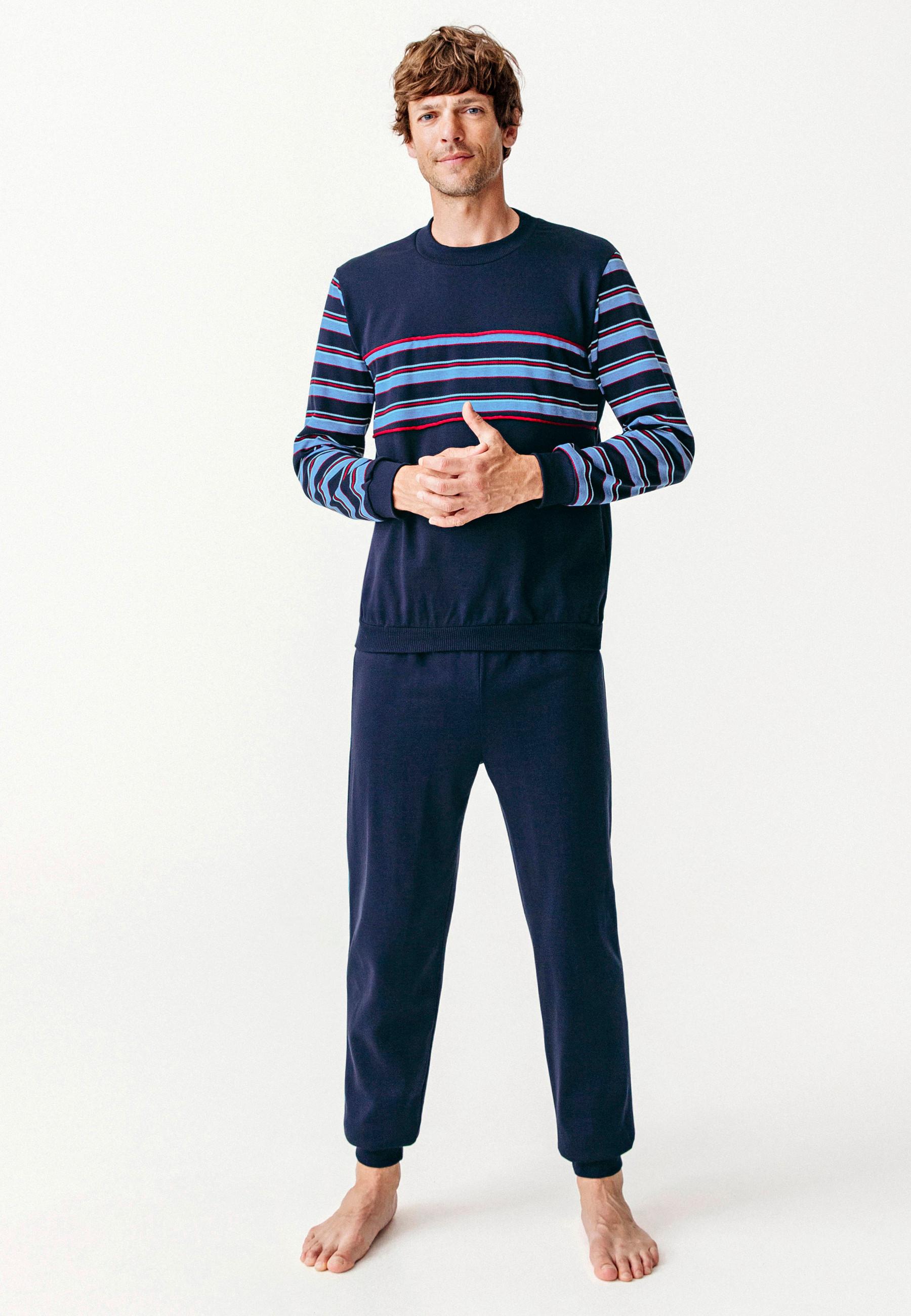 Image of Pyjama Aus Thermolactyl-molton Mit Angerauter Innenseite Und Rundhalsausschnitt. Unisex Blau M