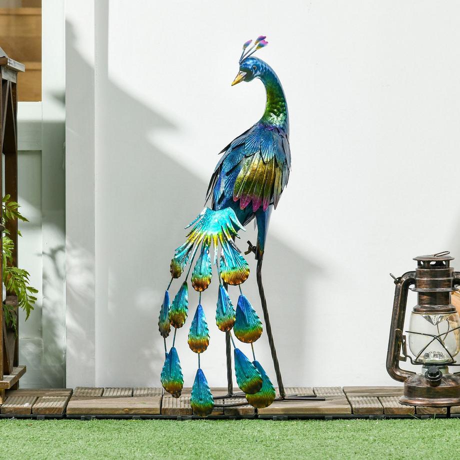 Northio  Gartenfigur Pfau Wetterbeständig Outdoor-Ornament Skulptur Balkon Terrasse 59Cm 