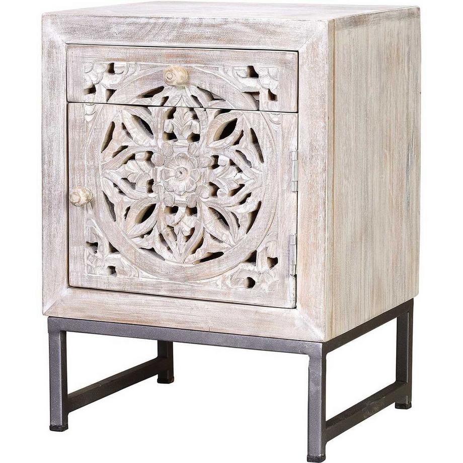 mutoni Table de nuit Mykonos Mango vintage blanc  