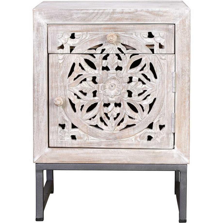 mutoni Table de nuit Mykonos Mango vintage blanc  