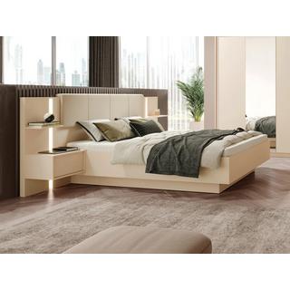 Vente-unique Letto con comodini 160 x 200 cm Con LED Beige + Rete + Materasso - ELYNIA  