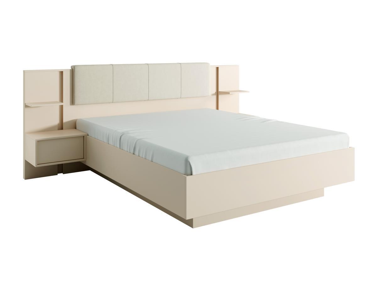 Vente-unique Letto con comodini 160 x 200 cm Con LED Beige + Rete + Materasso - ELYNIA  