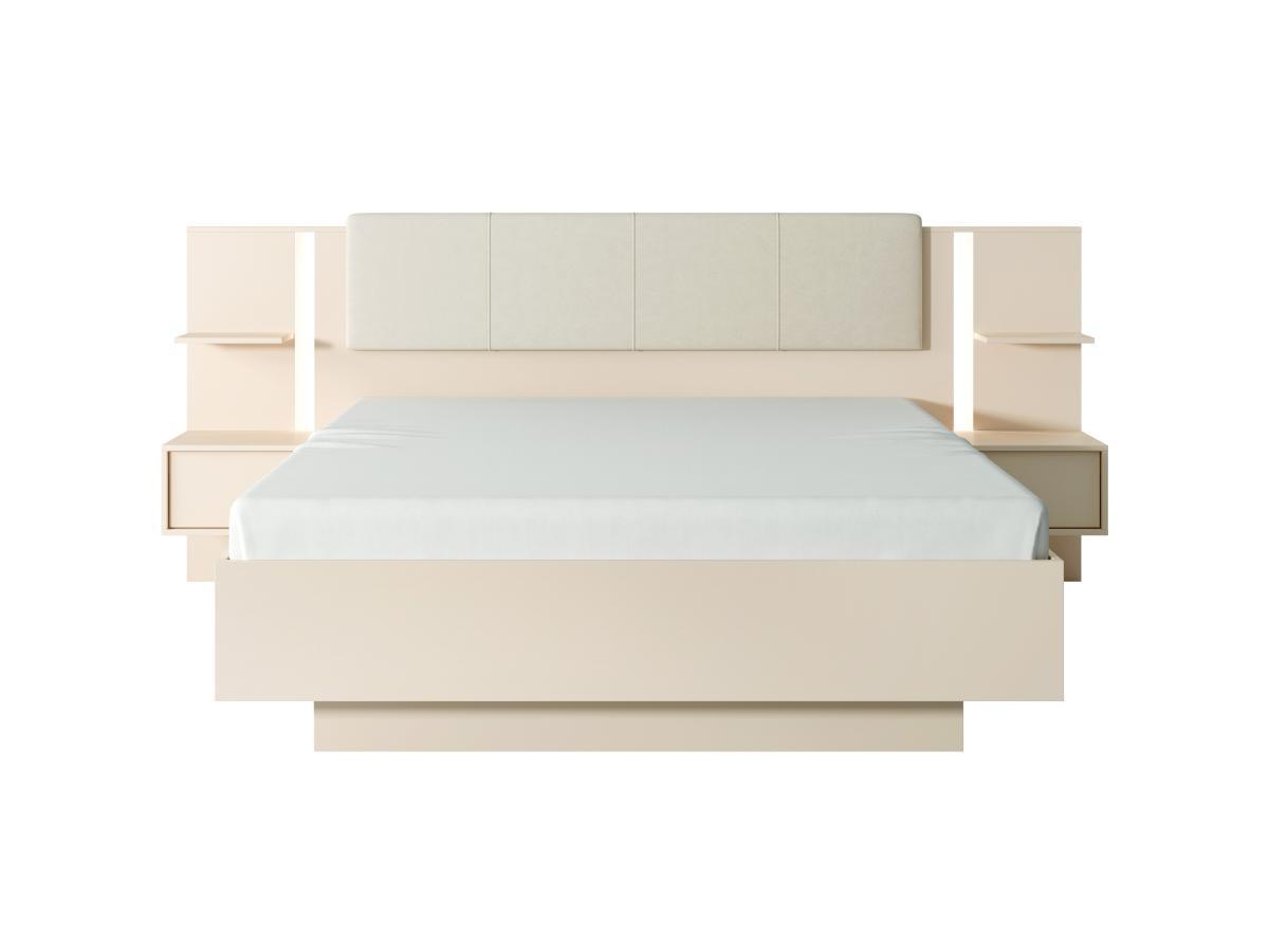 Vente-unique Letto con comodini 160 x 200 cm Con LED Beige + Rete + Materasso - ELYNIA  