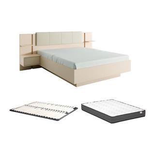 Vente-unique Letto con comodini 160 x 200 cm Con LED Beige + Rete + Materasso - ELYNIA  