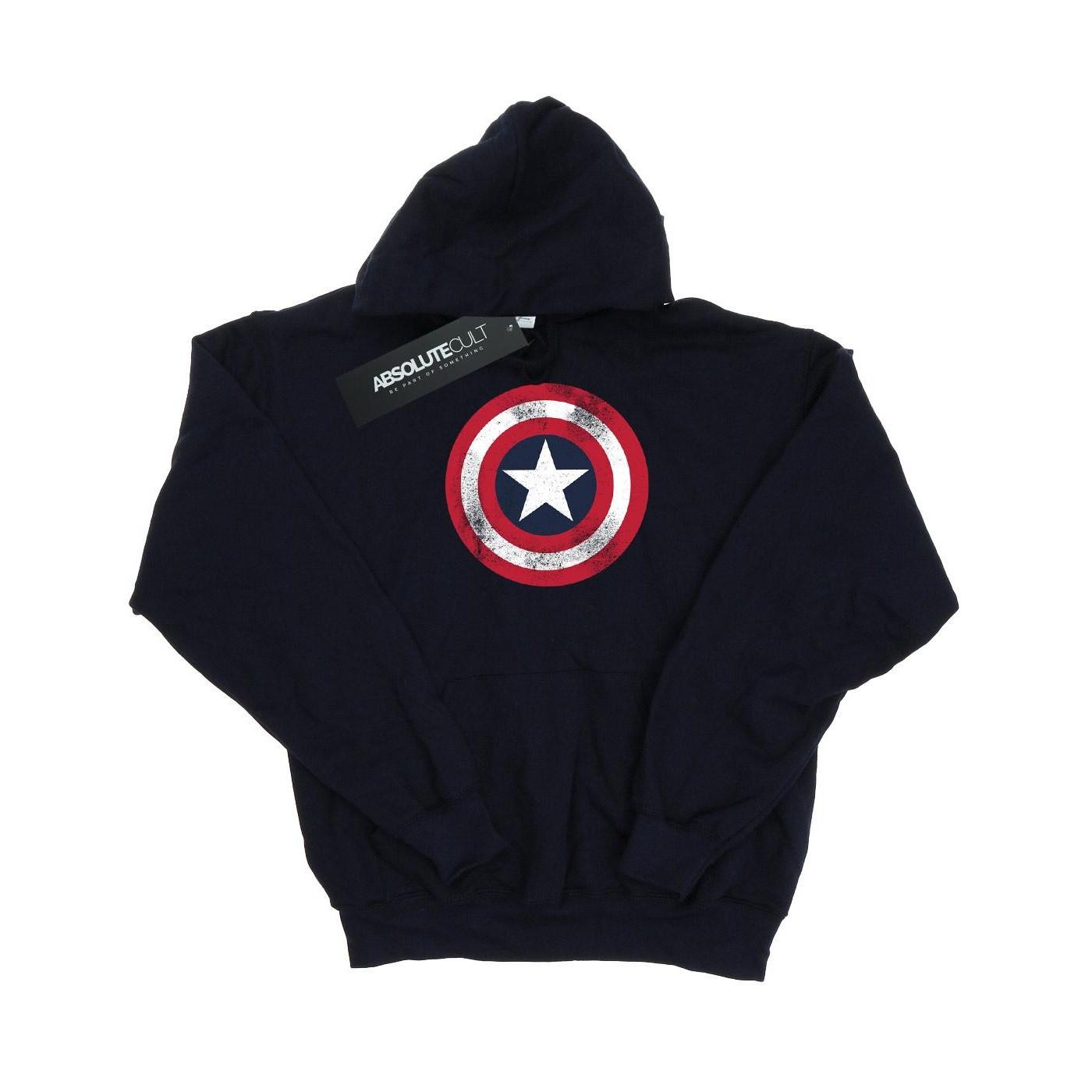 Image of Captain America Distressed Shield Kapuzenpullover Unisex Marine 140/146