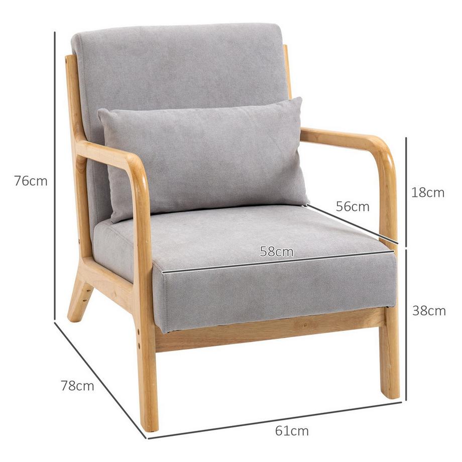 Northio Sessel Loungesessel mit Armlehne, Lendenkissen, Gepolstert Relaxsessel mit Holzrahmen, Samtoptik, S-Feder, für Schlafzimmer, Wohnzimmer, Grau  