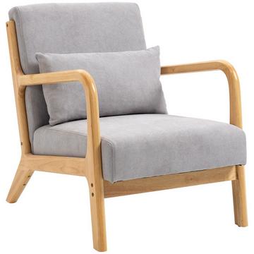 Fauteuil Chaise Longue avec Accoudoir, Coussin Lombaire, Chaise de Relaxation Rembourrée avec Cadre en Bois, Aspect Velours, Plume S, pour Chambre, Salon, Gris