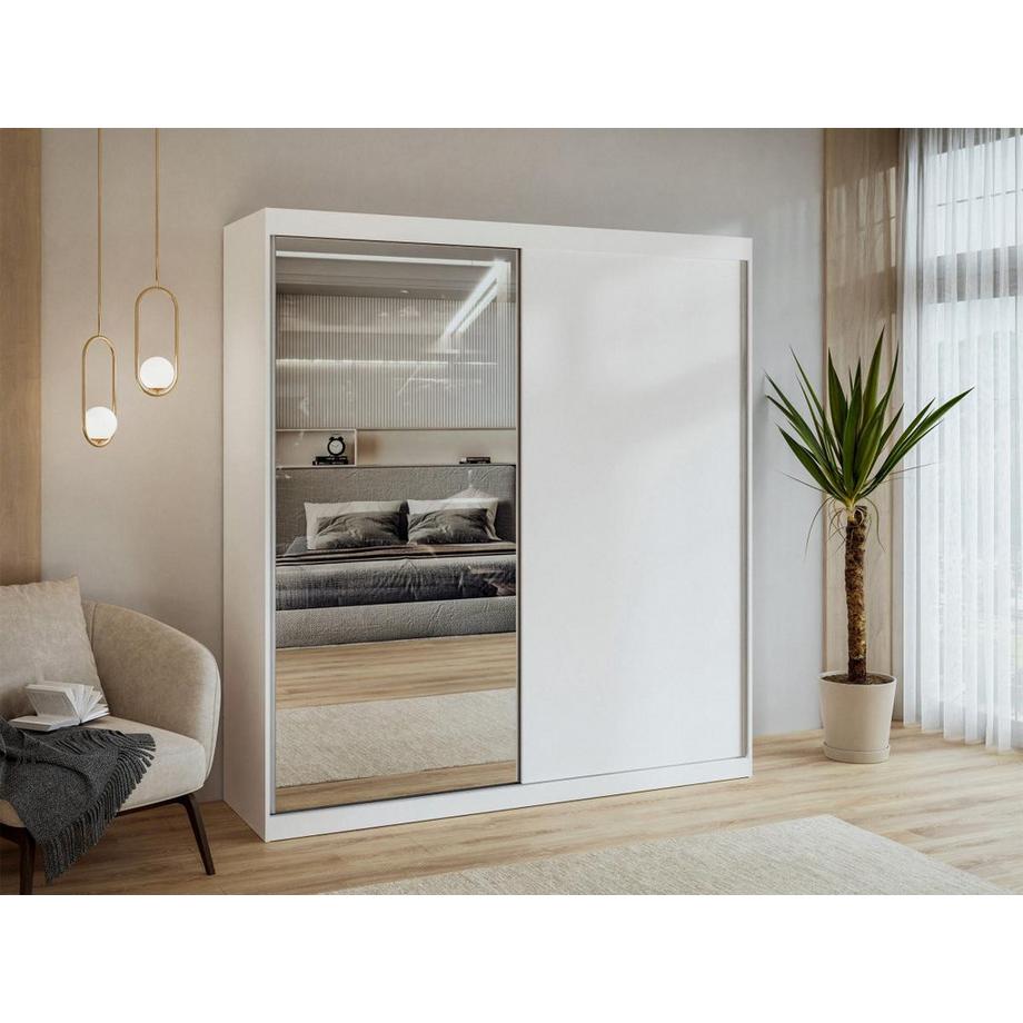 Vente-unique  Armoire 2 portes coulissantes - Avec miroir - L200 cm - Blanc - OCHIRA 