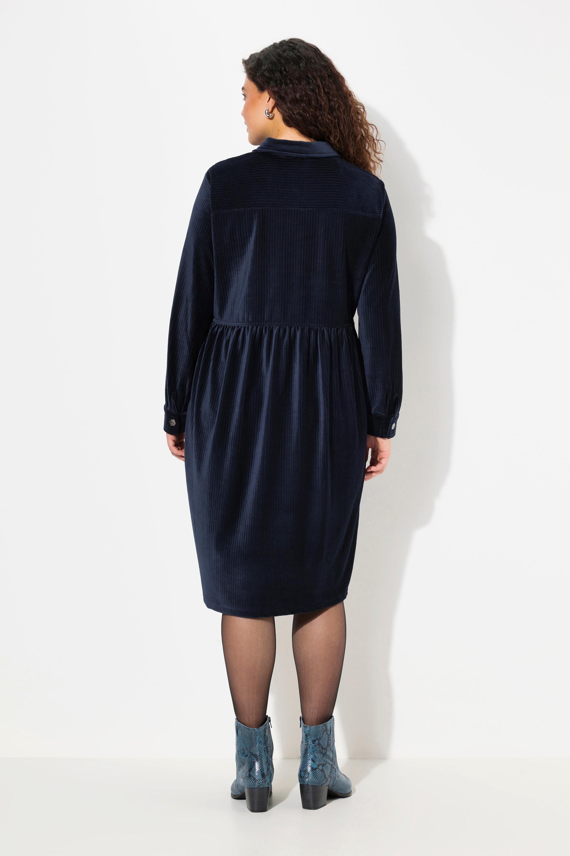 Ulla Popken  Cordkleid, oversized, Hemdkragen, Puffärmel, Langarm 