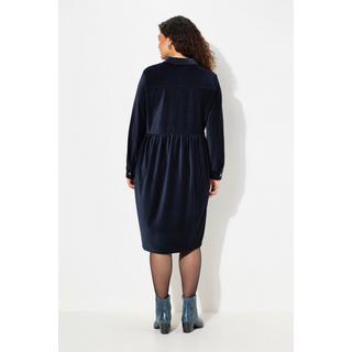 Ulla Popken Abito Oversize in Velluto a Coste Collo Camicia Maniche Lunghe a Palloncino  