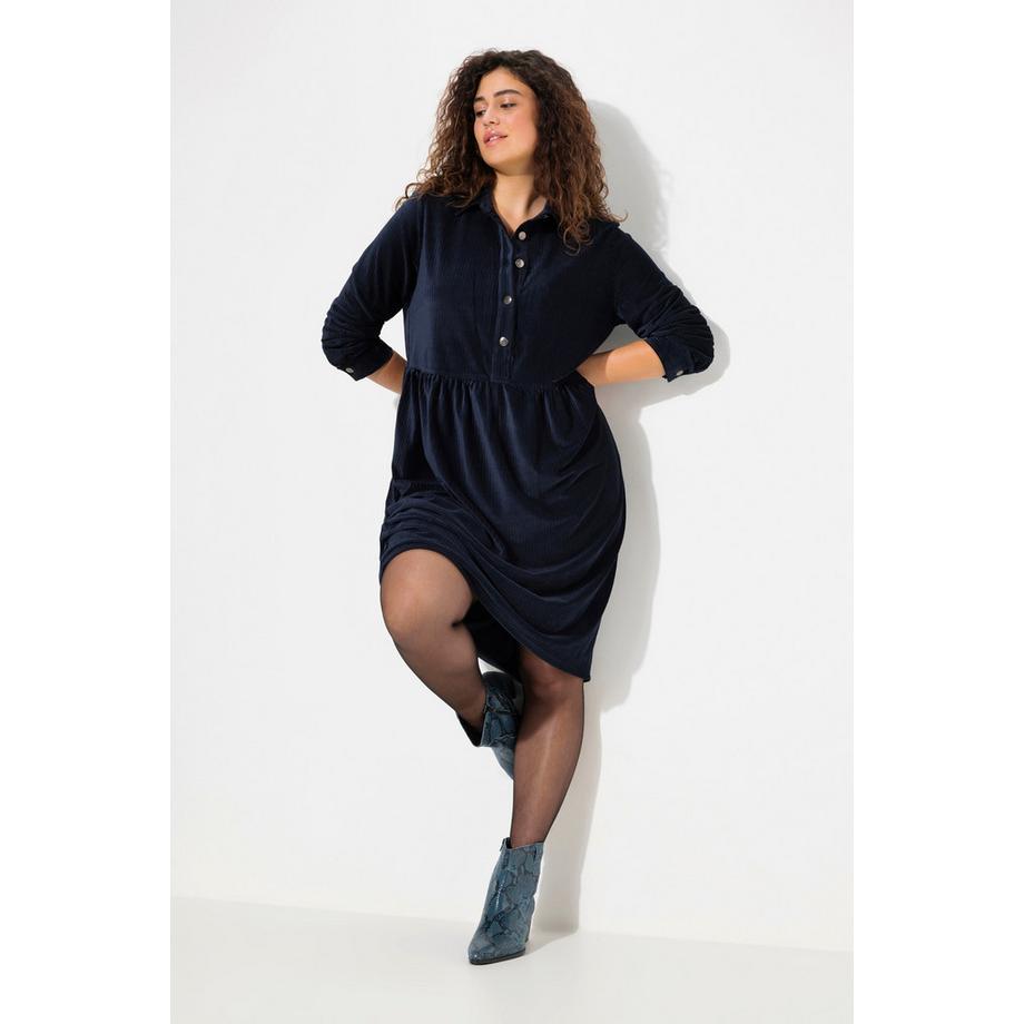 Ulla Popken Robe Oversize en Velours Côtelé Col Chemise Manches Bouffantes Longues  