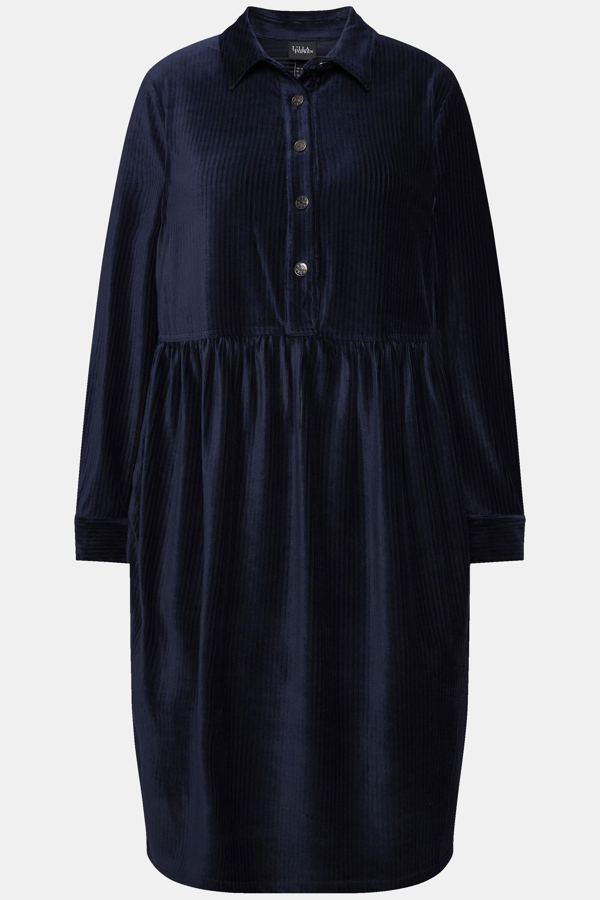 Ulla Popken Abito Oversize in Velluto a Coste Collo Camicia Maniche Lunghe a Palloncino  