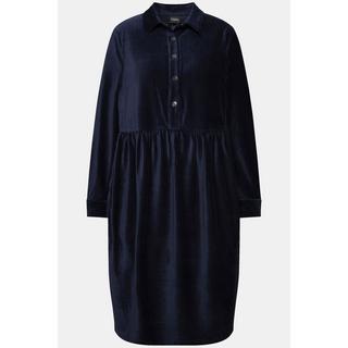 Ulla Popken Abito Oversize in Velluto a Coste Collo Camicia Maniche Lunghe a Palloncino  