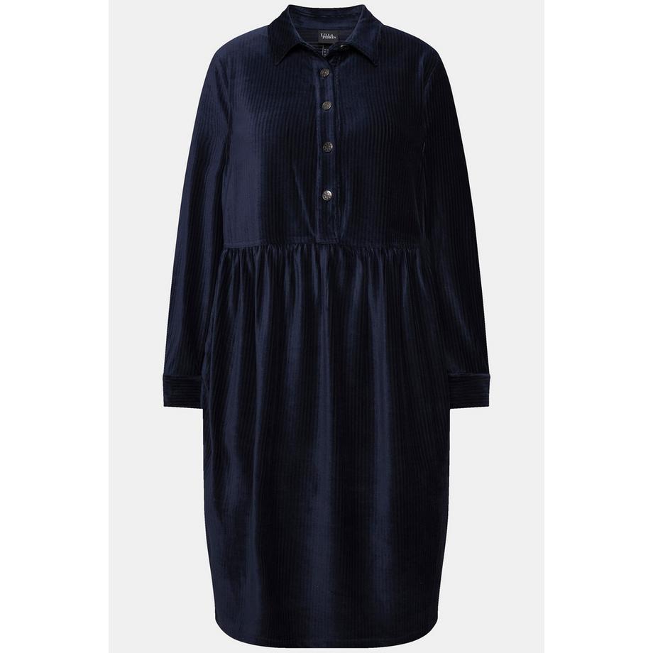Ulla Popken Robe Oversize en Velours Côtelé Col Chemise Manches Bouffantes Longues  