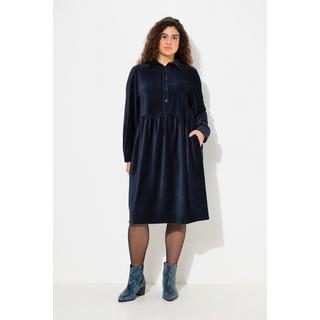 Ulla Popken Abito Oversize in Velluto a Coste Collo Camicia Maniche Lunghe a Palloncino  