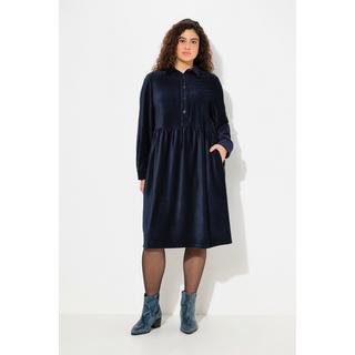 Ulla Popken  Cordkleid, oversized, Hemdkragen, Puffärmel, Langarm 