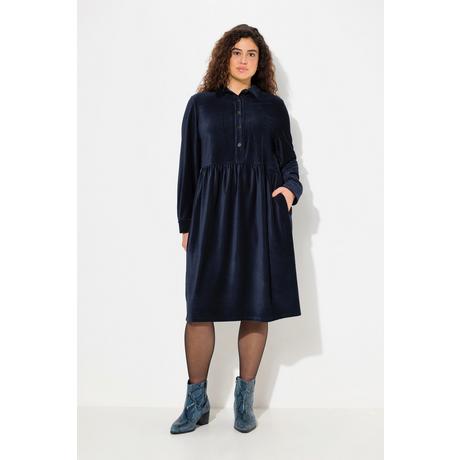 Ulla Popken Abito Oversize in Velluto a Coste Collo Camicia Maniche Lunghe a Palloncino  