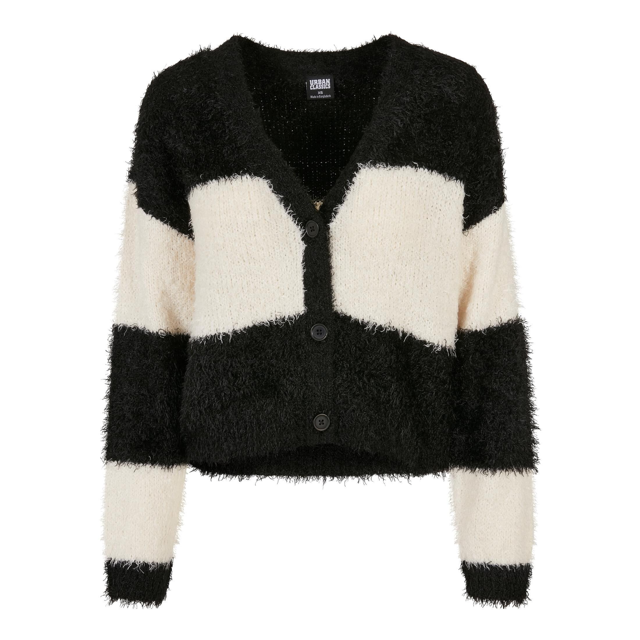 Image of Kurze Strickjacke Mit Federn, Oversize, Frau Unisex Schwarz/Weiss XS