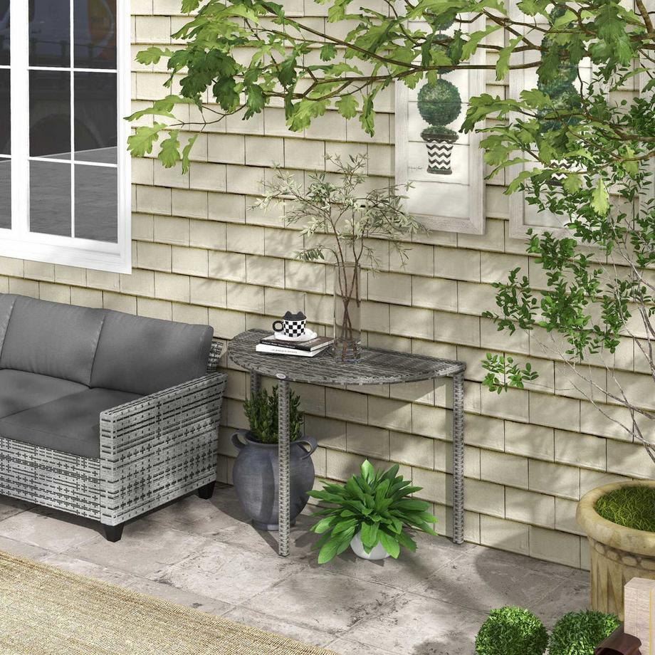 Northio Tavolo Da Balcone Tavolino Da Giardino Mobili Da Giardino Mezzo Rotondo In Polyrattan Metallo Grigio 100 X 50 X 74 Cm  