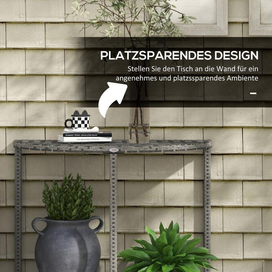 Northio Tavolo Da Balcone Tavolino Da Giardino Mobili Da Giardino Mezzo Rotondo In Polyrattan Metallo Grigio 100 X 50 X 74 Cm  