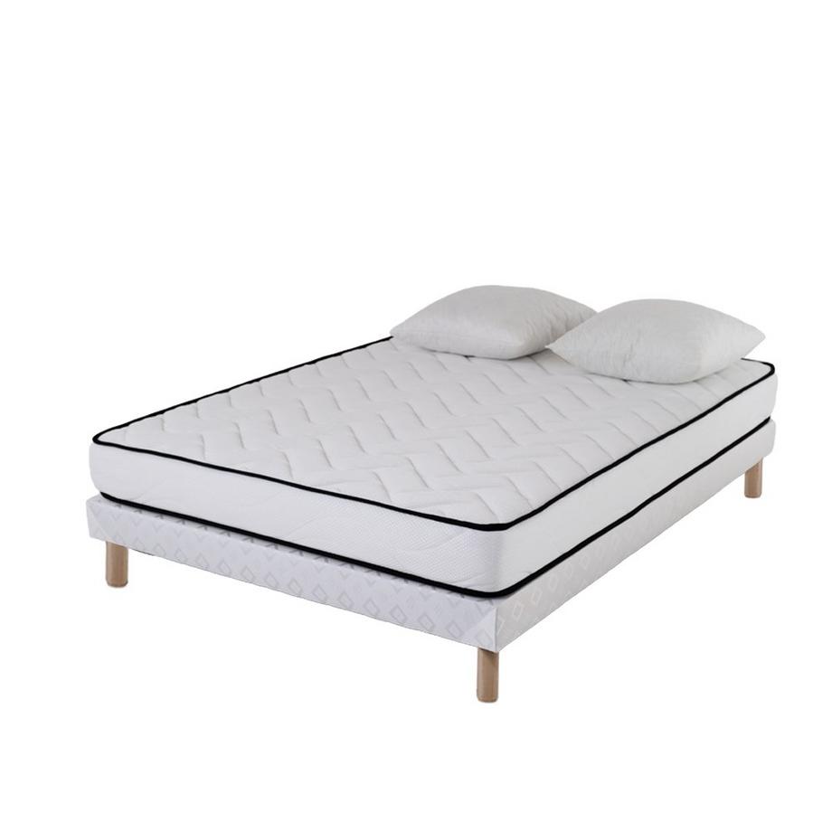 AB Matelas  Ensemble Matelas mousse Confort 140x190 - 2 Oreillers mémoire 60x60 - Sommier tapissier blanc 