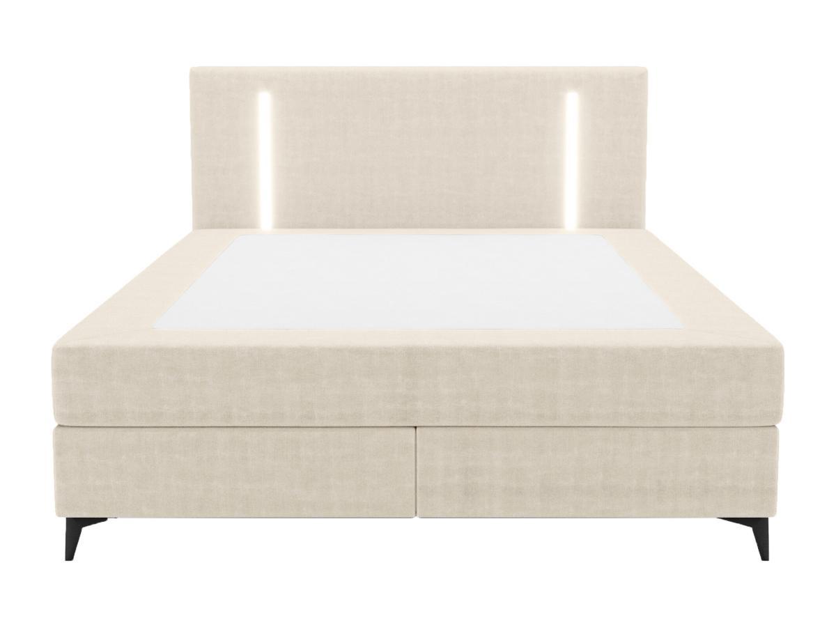 Ysmée Boxspringbett komplett - Kopfteil mit LED-Beleuchtung + Lattenrost + Matratze + Topper - 160 x 200 cm - Stoff - Beige - ONO von YSMÉE  