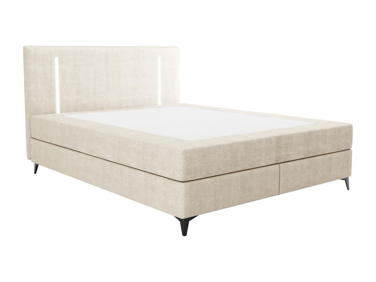 Ysmée Boxspringbett komplett - Kopfteil mit LED-Beleuchtung + Lattenrost + Matratze + Topper - 160 x 200 cm - Stoff - Beige - ONO von YSMÉE  