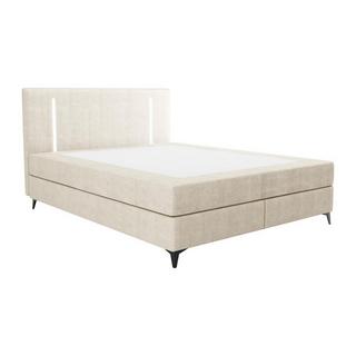 Ysmée Boxspringbett komplett - Kopfteil mit LED-Beleuchtung + Lattenrost + Matratze + Topper - 160 x 200 cm - Stoff - Beige - ONO von YSMÉE  