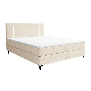 Boxspringbett komplett - Kopfteil mit LED-Beleuchtung + Lattenrost + Matratze + Topper - 160 x 200 cm - Stoff - Beige - ONO von YSMÉE