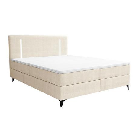 Ysmée Boxspringbett komplett - Kopfteil mit LED-Beleuchtung + Lattenrost + Matratze + Topper - 160 x 200 cm - Stoff - Beige - ONO von YSMÉE  