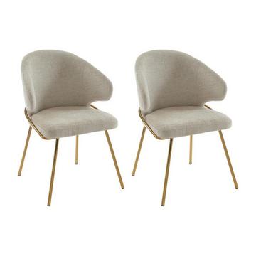 Lot de 2 chaises en tissu et métal doré - Beige - LUXIVA de Pascal Morabito