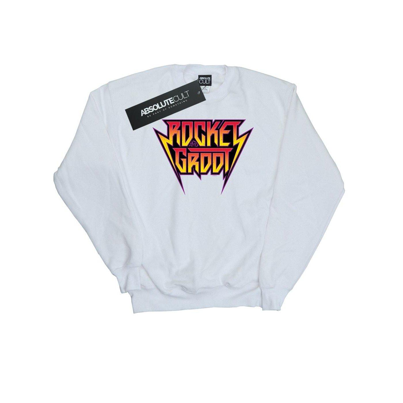 Image of Guardians Of The Galaxy Vol. 2 Rocket And Groot Metal Logo Sweatshirt Unisex Weiss 128