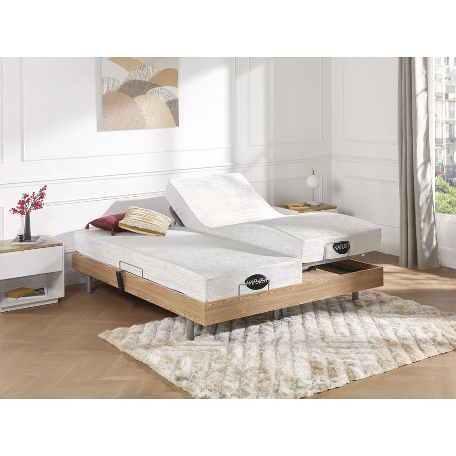 NATUREA Lit électrique relaxation tout plots matelas mémoire de forme bambou LYSIS III de NATUREA moteurs OKIN 2chêne  