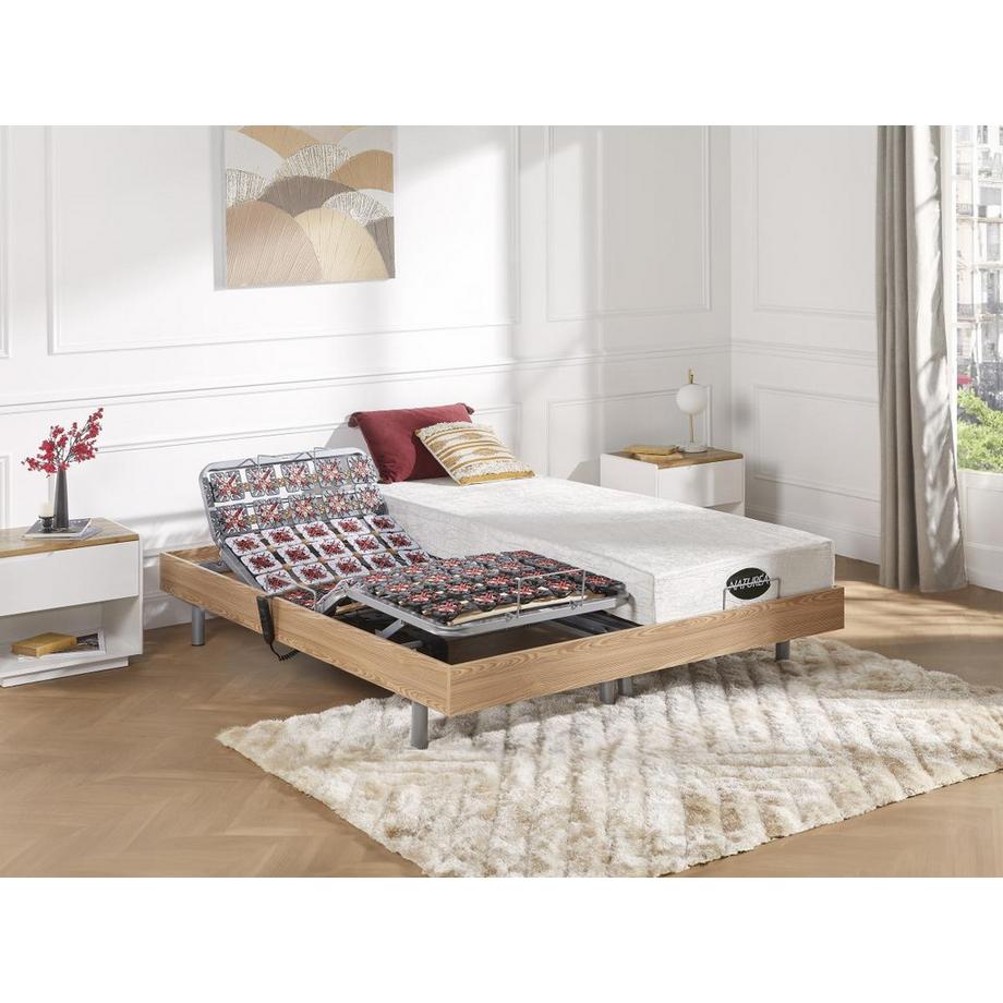 NATUREA Lit électrique relaxation tout plots matelas mémoire de forme bambou LYSIS III de NATUREA moteurs OKIN 2chêne  