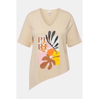 Ulla Popken  T-Shirt, Zipfelsaum, V-Ausschnitt, Halbarm, Biobaumwolle 