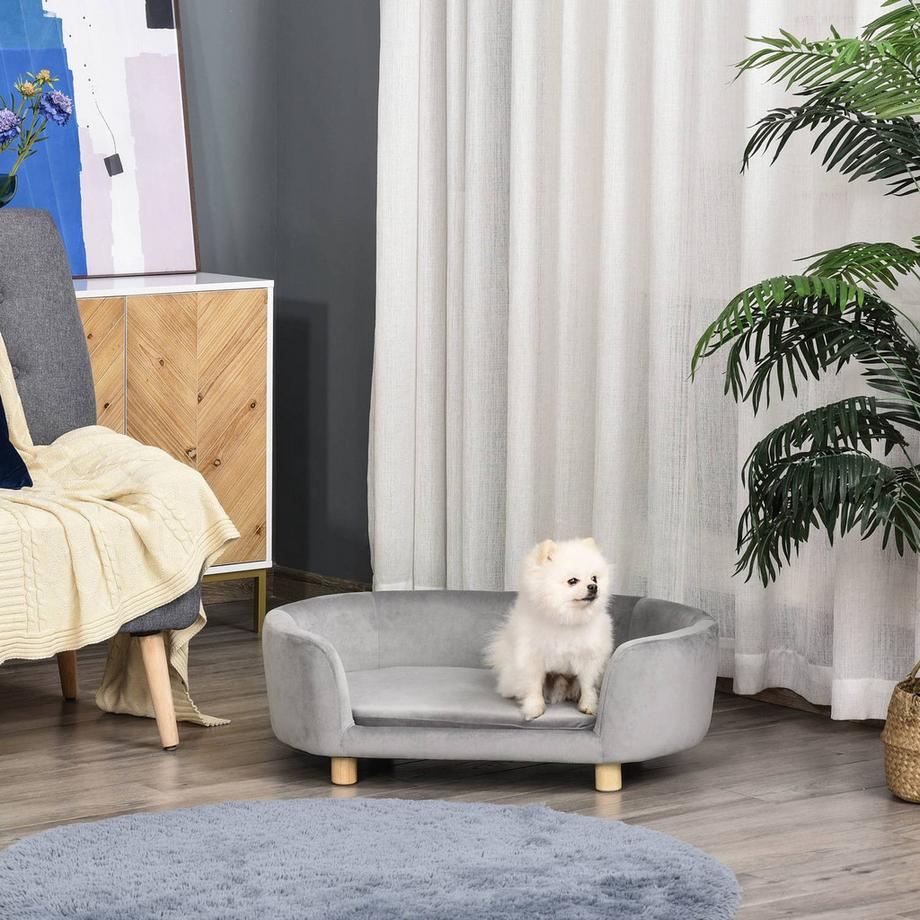 Northio  Pet Sofa Divano Per Cani Letto Per Cani Con Gamba Di Betulla In Schiuma Di Velluto Olandese Per Cani E Gatti 86 X 55 X 33 Cm Grigio Chiaro 