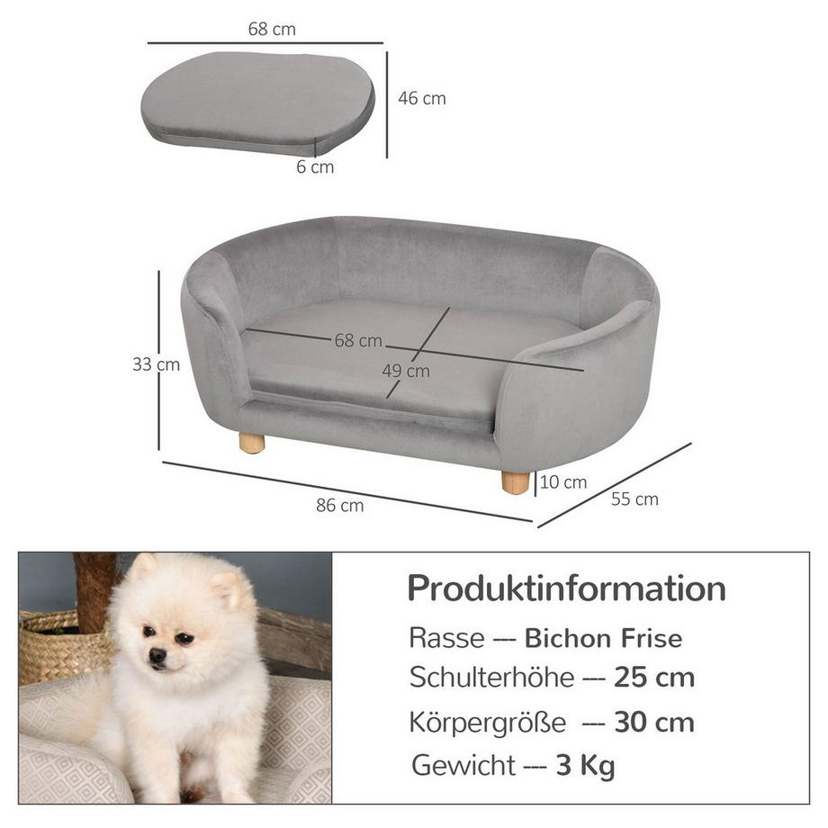 Northio  Pet Sofa Divano Per Cani Letto Per Cani Con Gamba Di Betulla In Schiuma Di Velluto Olandese Per Cani E Gatti 86 X 55 X 33 Cm Grigio Chiaro 