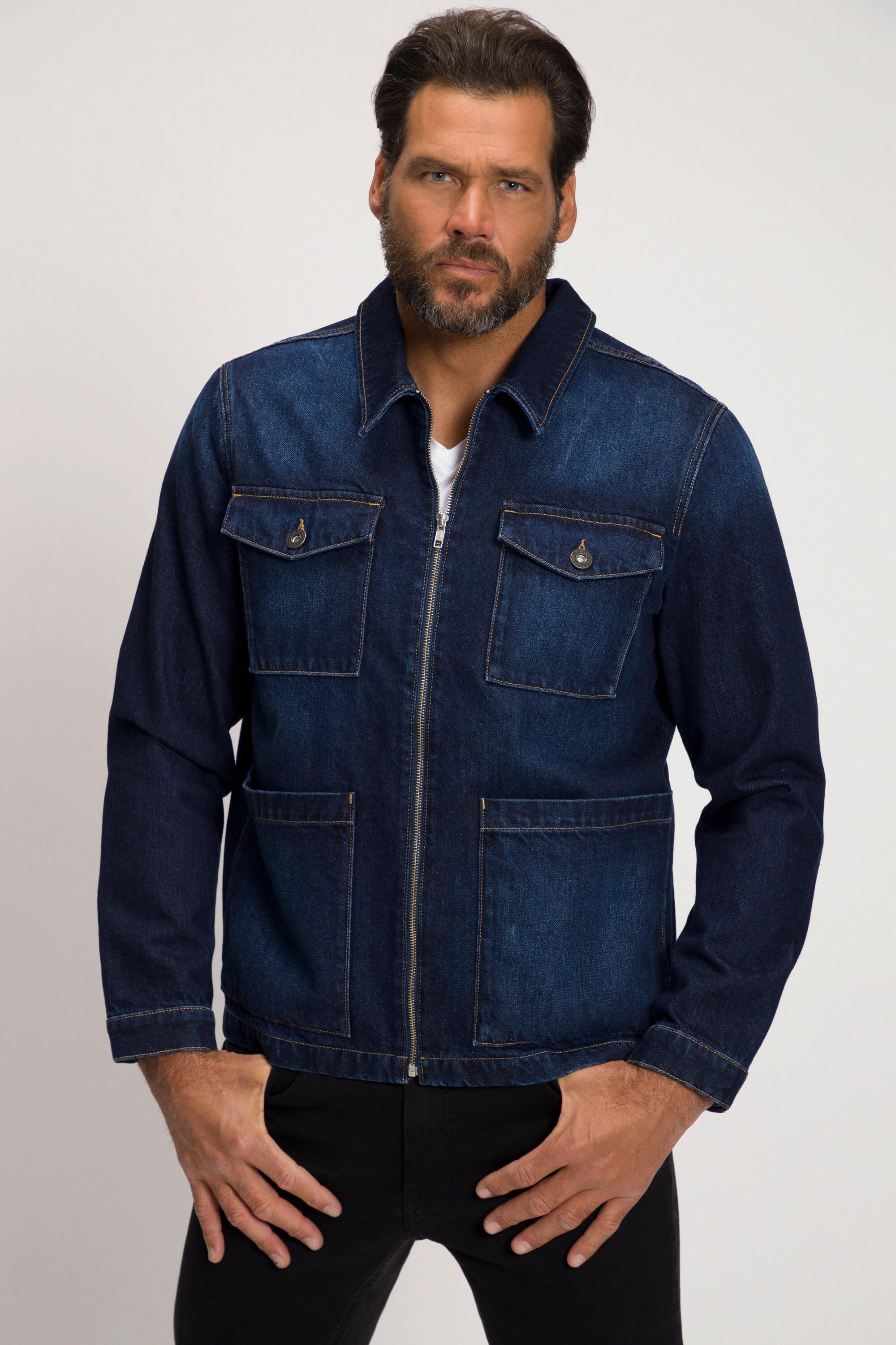 JP1880  Veste en jean, col chemise et fermeture à glissière 