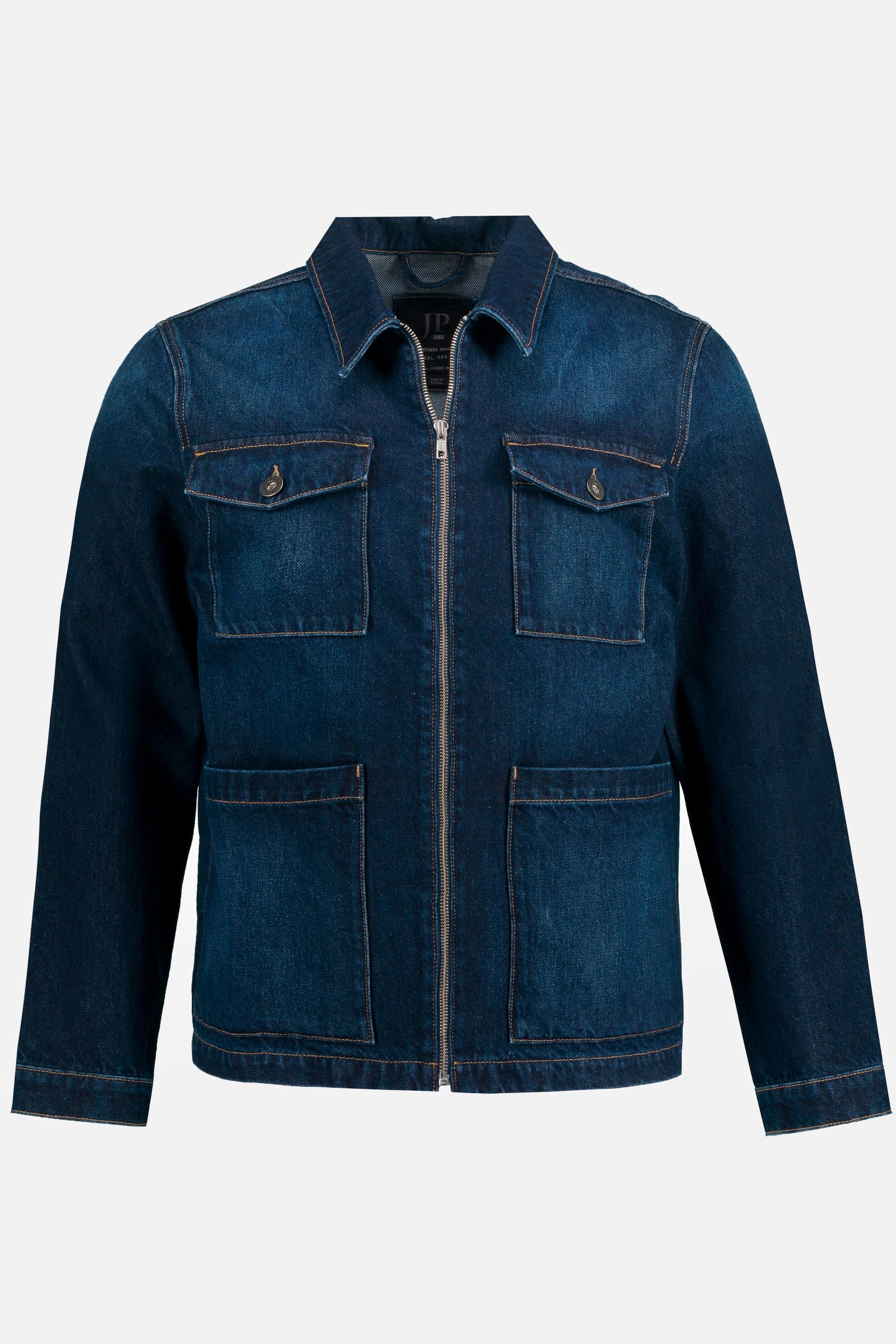 JP1880  Veste en jean, col chemise et fermeture à glissière 