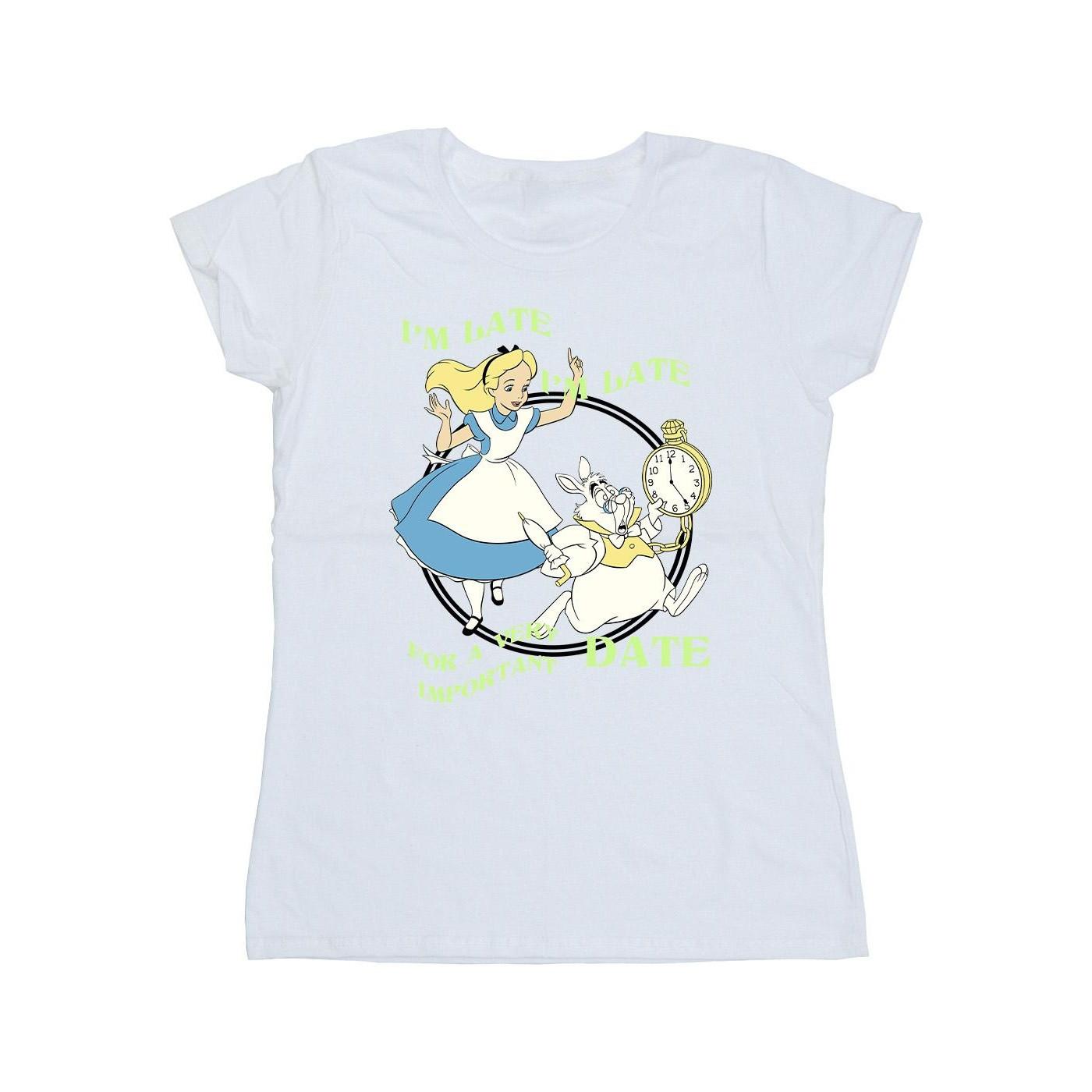 Image of Alice In Wonderland I'm Late Tshirt Damen Weiss M