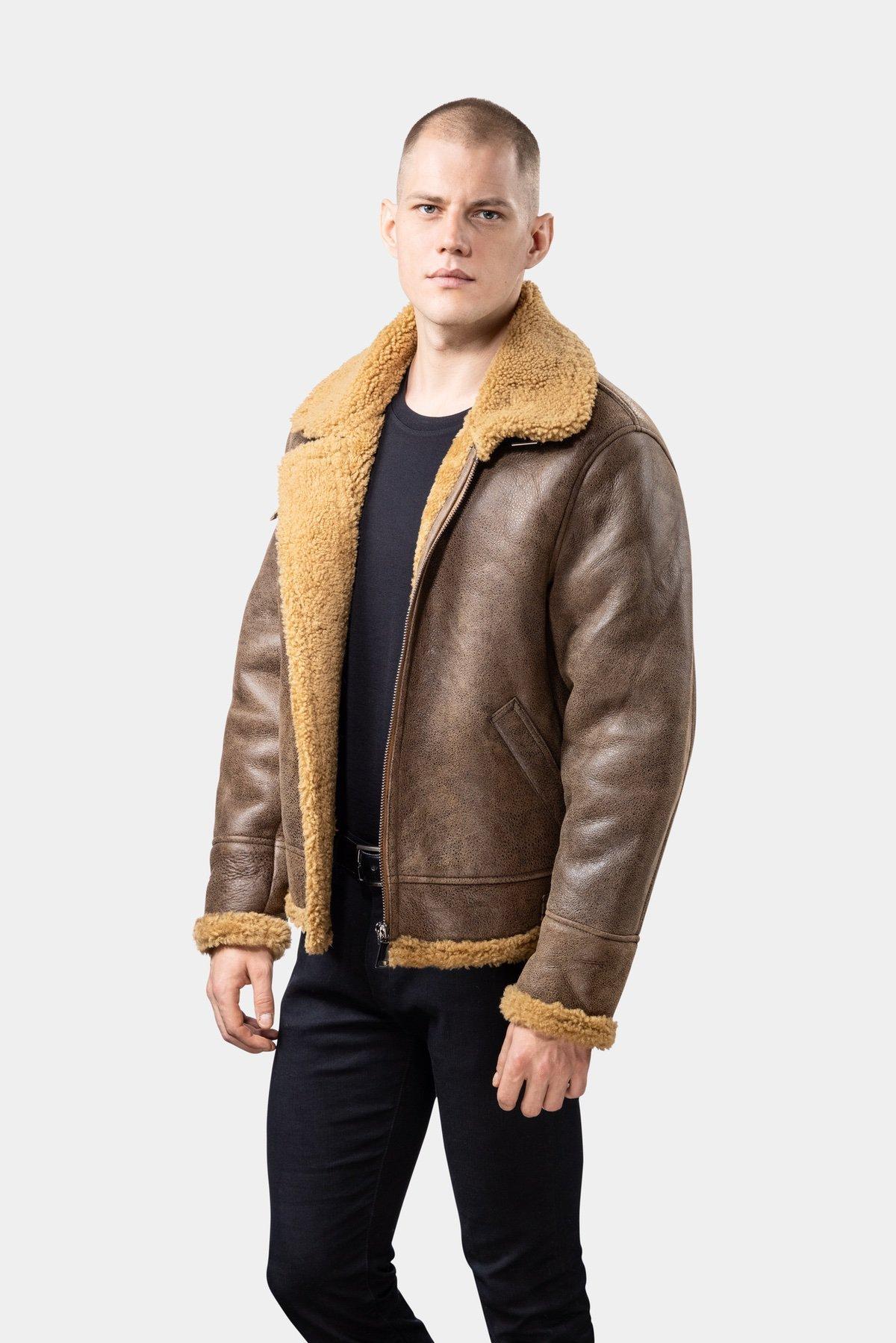 GÖTTIG.  Blouson en cuir Shearling Aviator B3 - Marron 