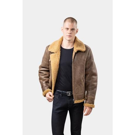 GÖTTIG.  Lammfell Aviator B3 Lederjacke - Braun 