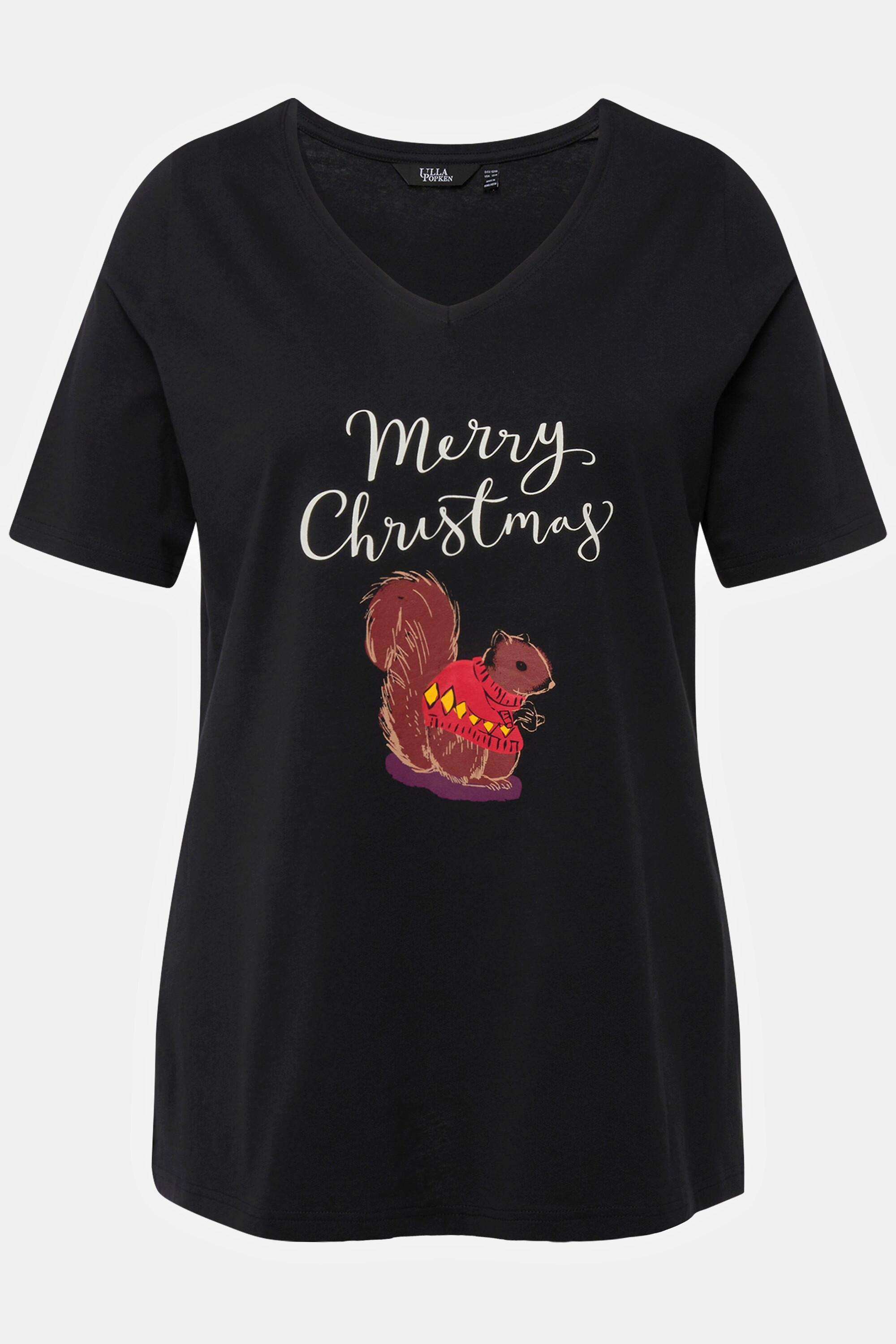 Ulla Popken  Weihnachts-Shirt, Eichhörnchen, V-Ausschnitt, Halbarm 