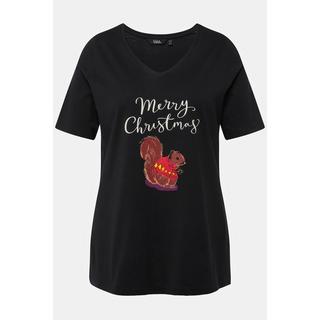 Ulla Popken  Weihnachts-Shirt, Eichhörnchen, V-Ausschnitt, Halbarm 