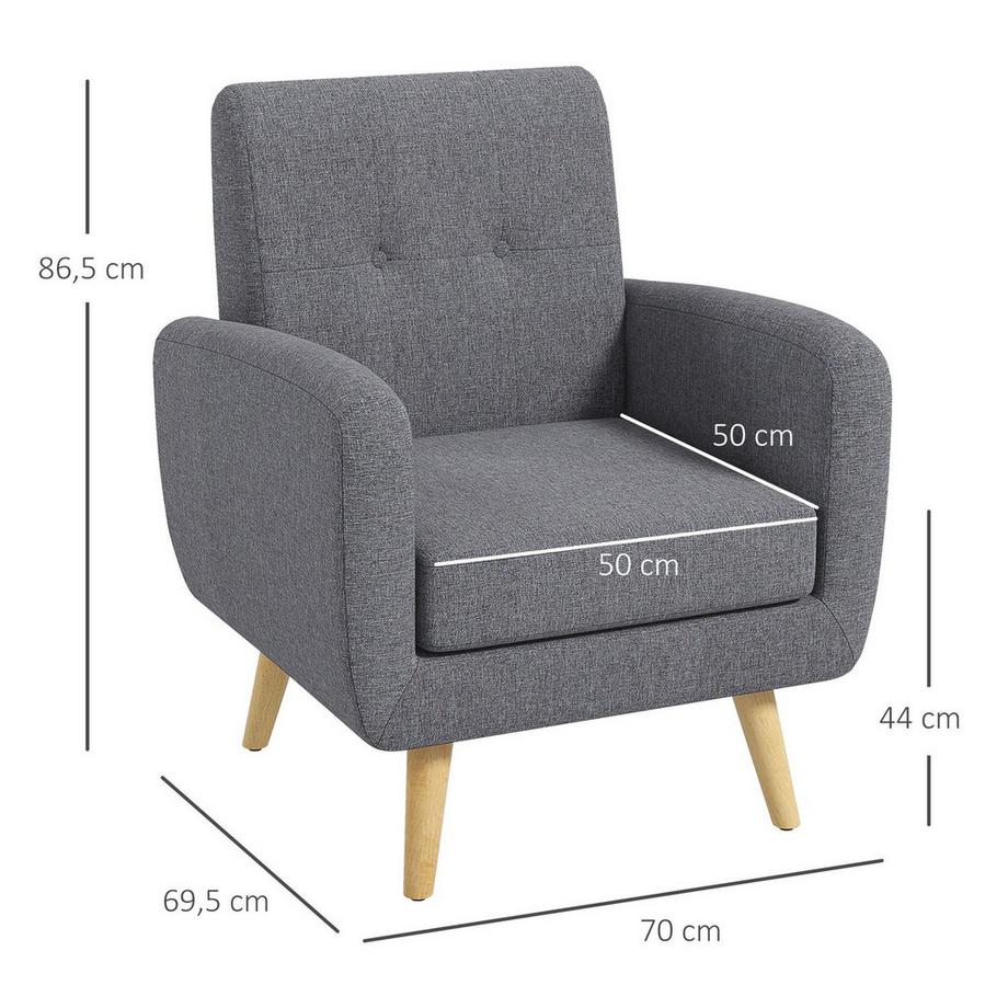 Northio Chaise De Relaxation, Chaise Tv, Chaise Rembourrée Avec Coussin D'Assise Aspect Lin, Pieds En Bois, Pour Salon, Chambre, Gris Clair  