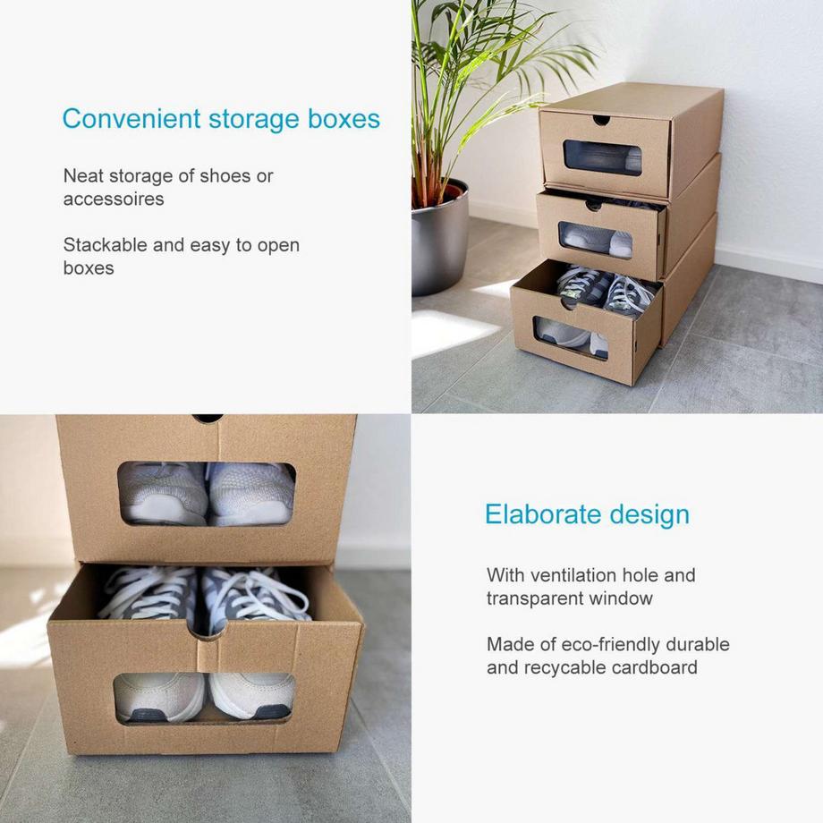 Intirilife Ensemble de 10 boîtes à chaussures en carton Brun avec fenêtre de visualisation  