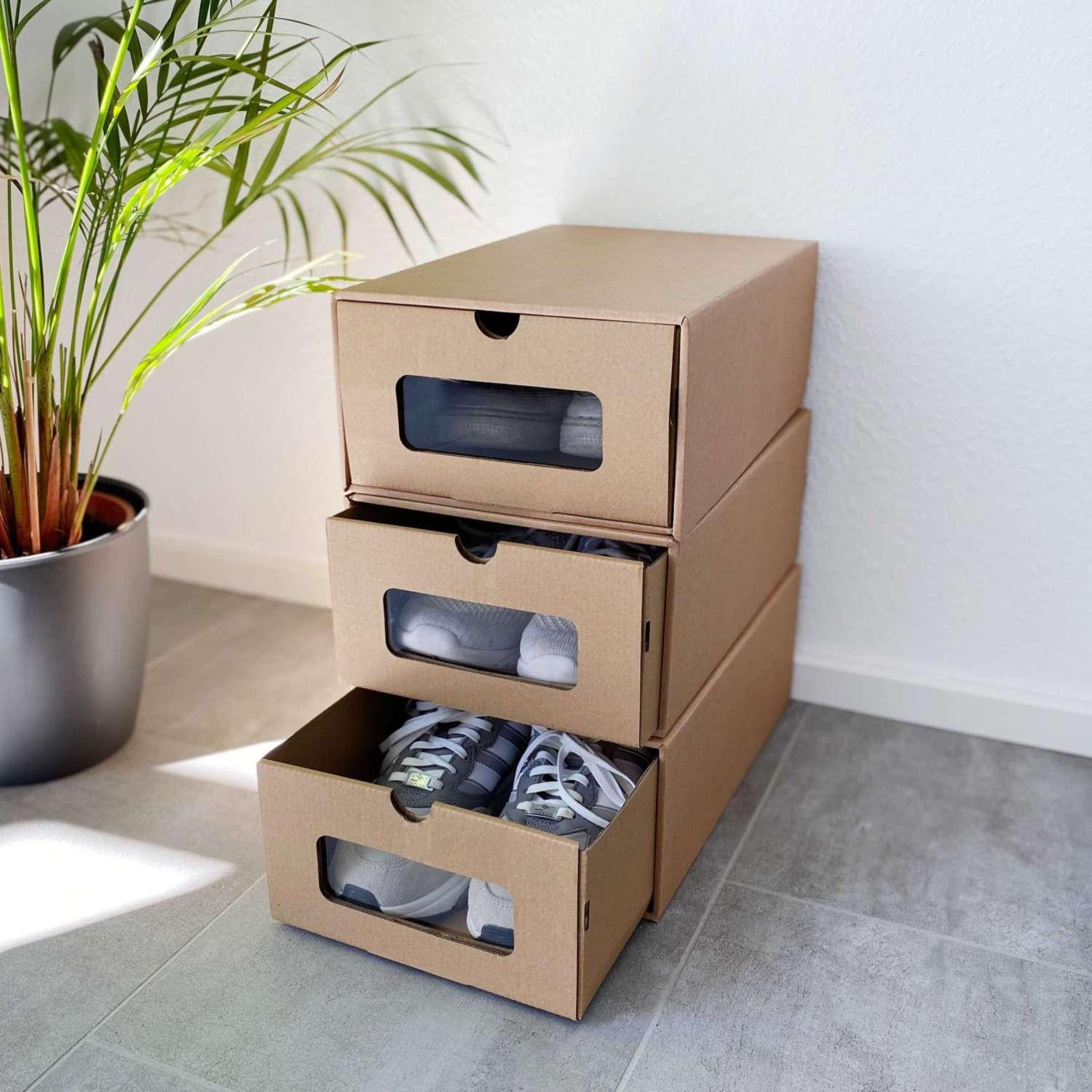 Intirilife Ensemble de 10 boîtes à chaussures en carton Brun avec fenêtre de visualisation  