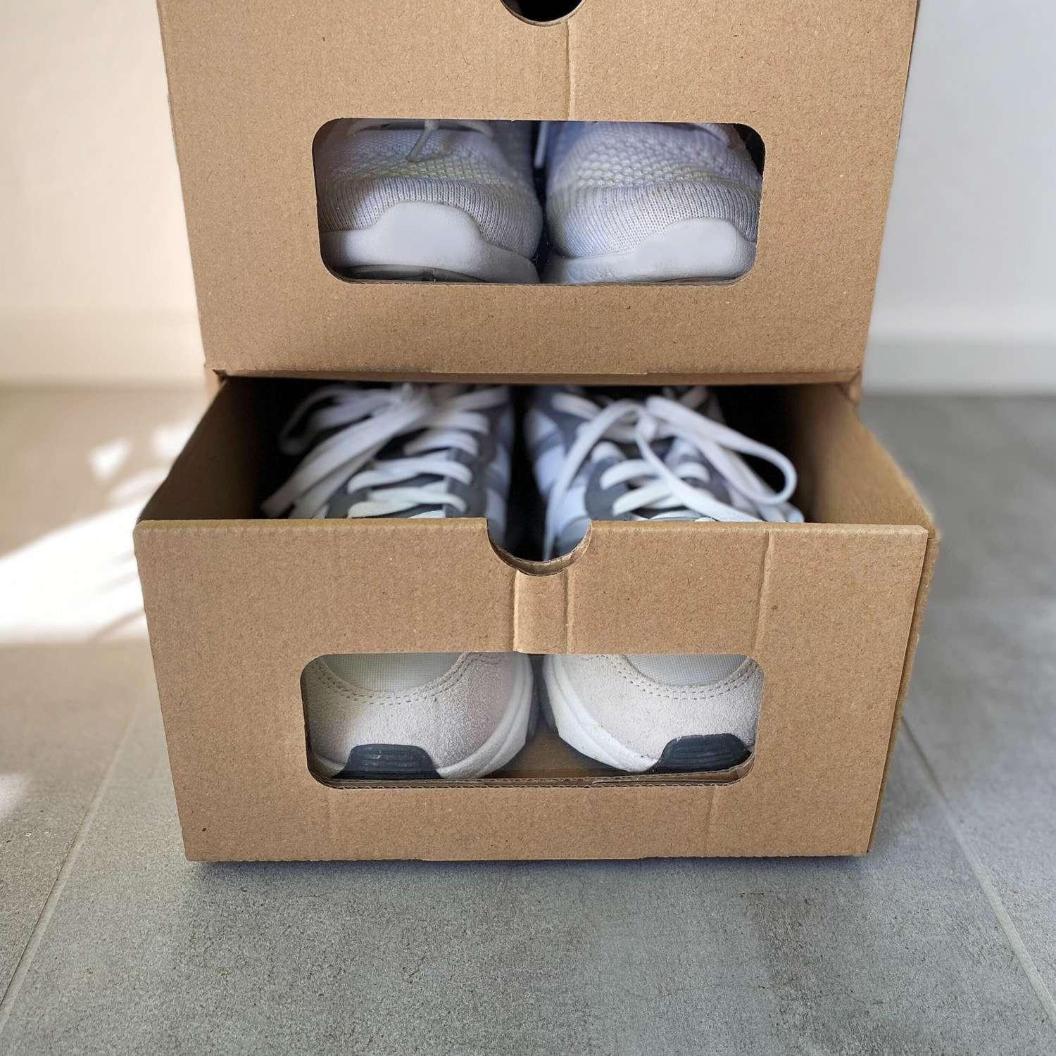 Intirilife Ensemble de 10 boîtes à chaussures en carton Brun avec fenêtre de visualisation  