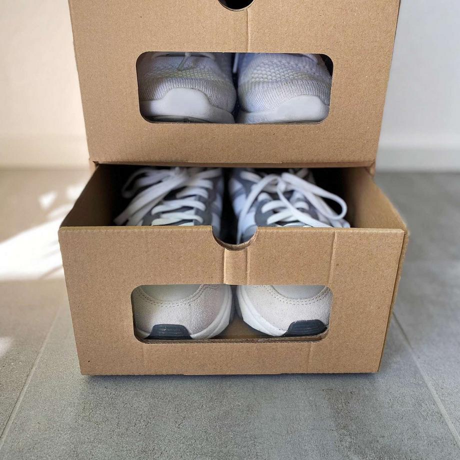 Intirilife Ensemble de 10 boîtes à chaussures en carton Brun avec fenêtre de visualisation  